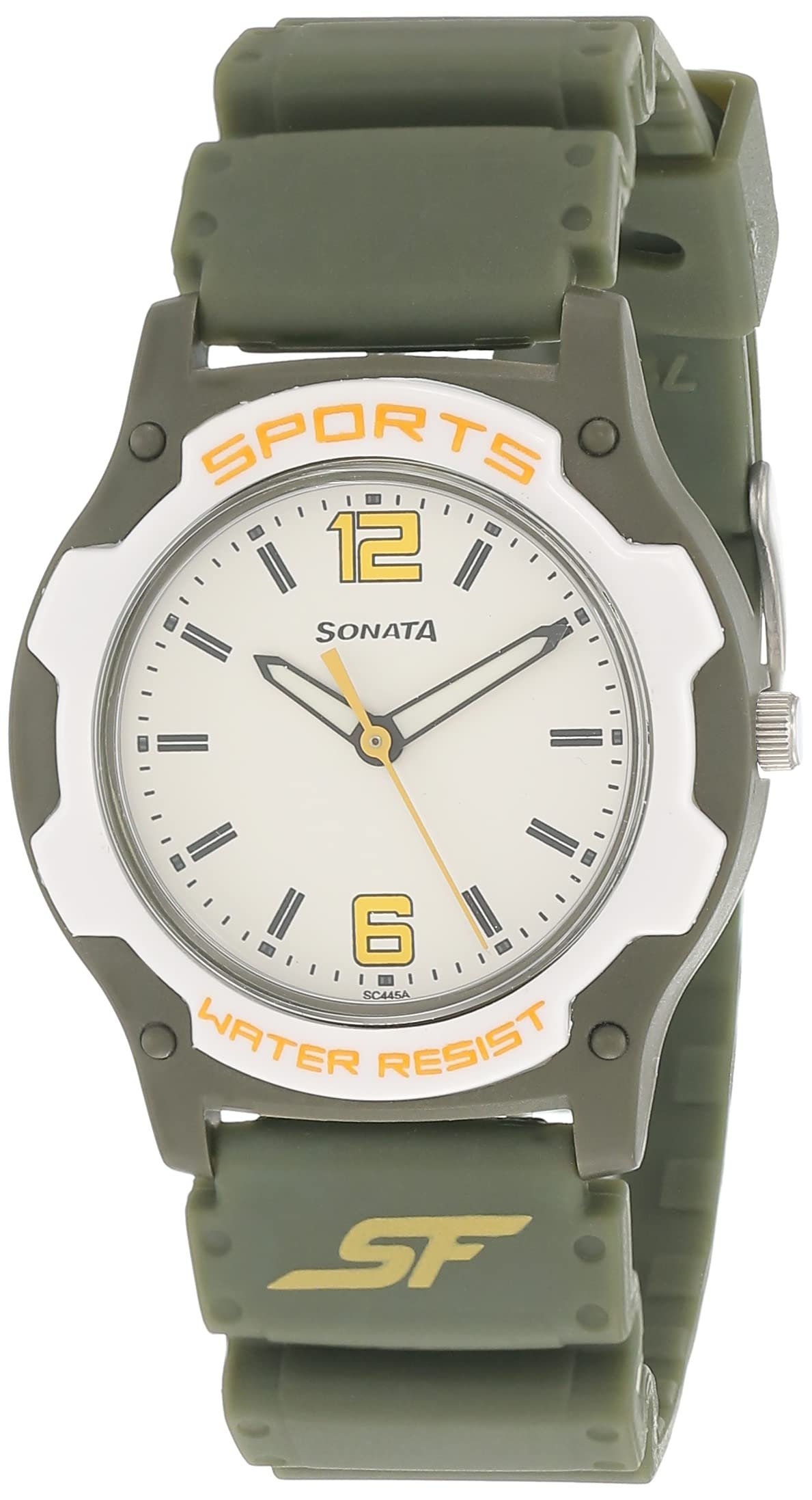 SF Quartz Analog White Dial Fern Green Plastic Strap Watch for Men – NT7921PP15