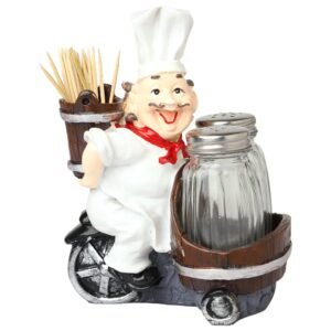 NYRWANA Salt and Pepper Set | Salt and Pepper Shaker Set for Dining Table, French Chef Resin Showpiece with Glass Dispensers, Toothpick Holder with Toothpicks, Diwali Gifts for Family and Friends