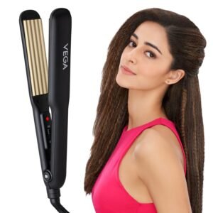 VEGA Classic Hair Crimper with Quick Heat Up & Ceramic Coated Plates, Power Indicator Light, Easy Lock System, Travel Friendly, Salon Finish for Women, All Hair Types, (VHCR-01), Black