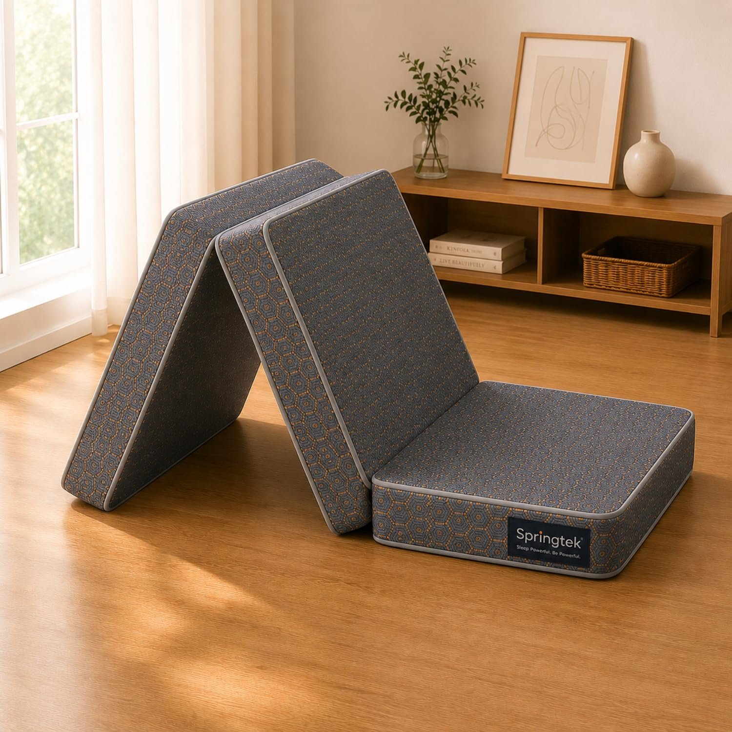 Springtek Mattresses | Soft Foam Tri-Fold Mattress | Folding Foam Pads | 4-Inch PU Foam Travel Folding Gadda | Medium Firm 3 Foldable Mattress for Travelling, Mattress Single Size | 72x36x4 Inches