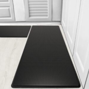 Kitsure Plastic Kitchen Mats 2 PCS, Waterproof & Non-Slip Kitchen Rugs, Anti-Fatigue Mats for Kitchen Floors, Offices & Laundries, Durable Resilient Kitchen Rug Set, 17.3″Ã—30″+17.3″Ã—47″,Black