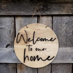 Shraddha Saburi Artwork Round Sign, Wood Sign, Tin Sign, Welcome to our home, Door Decor, Wall Decoration, Wall Décor | Door Hanging | wall hanging | welcome sign, wall art (10.5 x 10.5 Inch) Home Decoration