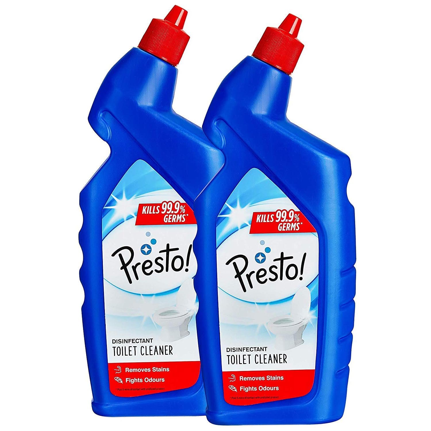 Amazon Brand – Presto! Disinfectant Toilet Cleaner, Original | 2 Litre | 1 L X 2 Packs | Kills 99.9% Germs | Removes Tough Stains | Provides Long Lasting Freshness