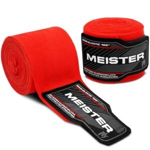 Meister MMA Junior 108 Inch Elastic Cotton Hand Wraps for MMA & Boxing (Pair) – Red