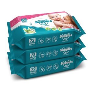 Amazon Brand – Supples Baby Wet Wipes | 216 Wipes | 72 Wipes x 3 Packs | Enriched With Aloe Vera and Vitamin E | Alcohol-free and Paraben-free | Pure Water-Based Formulation