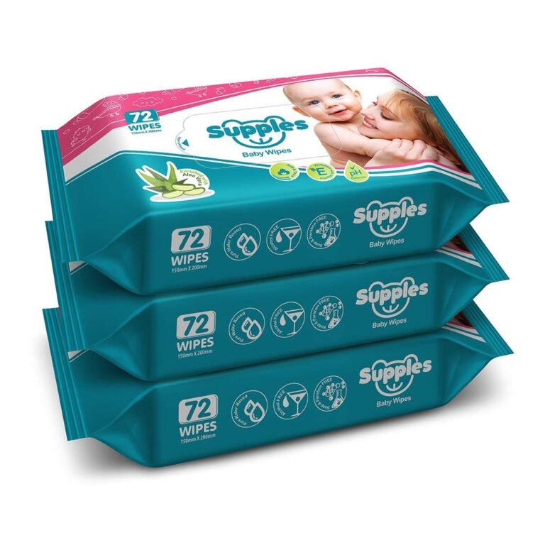 Amazon Brand – Supples Baby Wet Wipes | 216 Wipes | 72 Wipes x 3 Packs | Enriched With Aloe Vera and Vitamin E | Alcohol-free and Paraben-free | Pure Water-Based Formulation