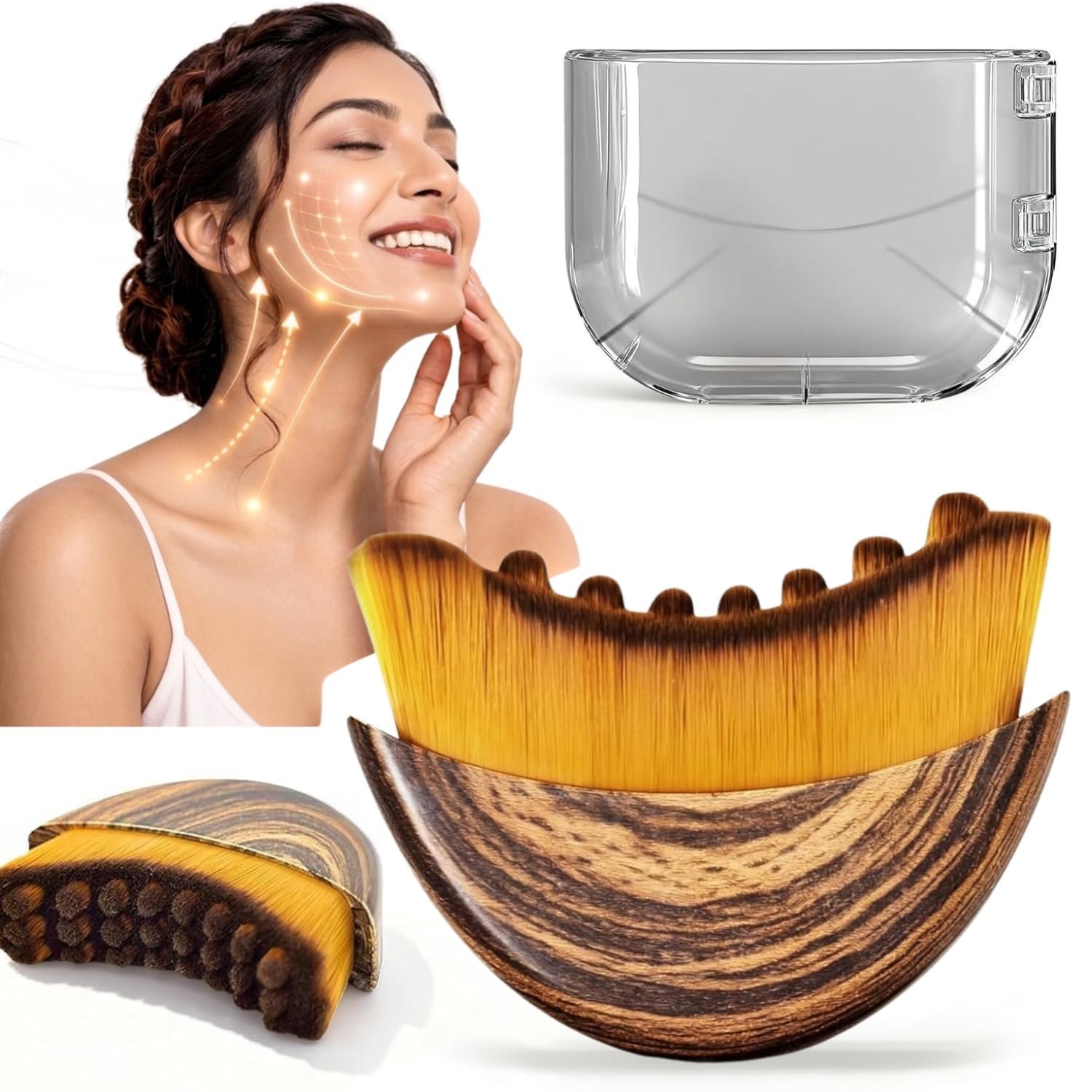 Diamo Care Lymphatic Face & Neck Contour Brush – Wooden Sculpting Massage Tool for Jawline, Anti-Puffing, Skin Lifting & Circulation Boost | Soft Dense Bristles Facial Massager for Women & Men (Pack 1)