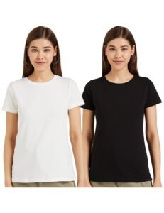 Amazon Brand – Symbol Women Cotton Stretch Regular Fit Round Neck Half Sleeve T-Shirt (Available in Plus Sizes)