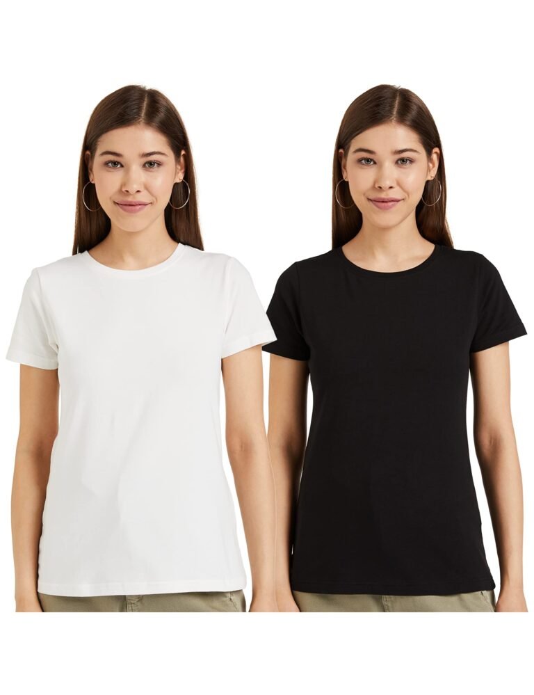 Amazon Brand – Symbol Women Cotton Stretch Regular Fit Round Neck Half Sleeve T-Shirt (Available in Plus Sizes)