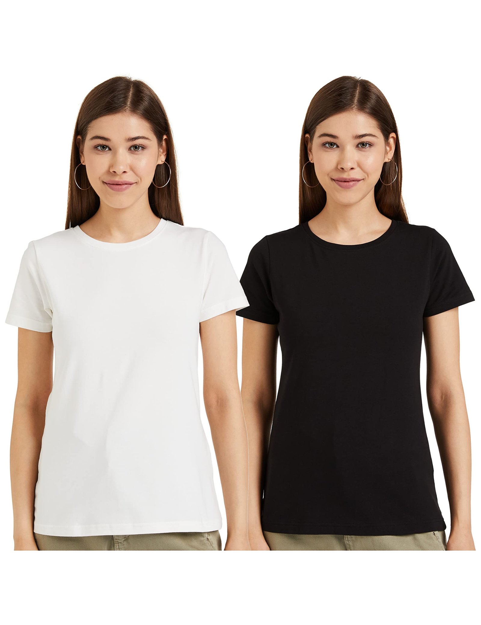 Amazon Brand – Symbol Women Cotton Stretch Regular Fit Round Neck Half Sleeve T-Shirt (Available in Plus Sizes)
