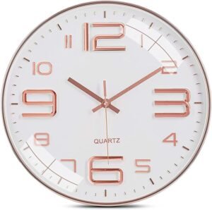 TEKCOOL Wall Clock 12″ Silent Quartz Decorative Latest Wall Clock Non-Ticking Classic Clock Battery Operated Round Easy To Read For Room/Home/Kitchen/Bedroom/Office/School – Analog,Plastic Rose white’