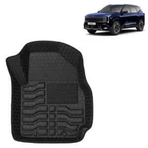 Kingsway Accessories Premium 4.5D Car Floor Mats Only Compatible with Kia Seltos (Year 2026 Onwards) All Model, Set 3 Pcs, 100% Waterproof Tray Shape PVC Foot Mats | Black | 1 Year Warranty