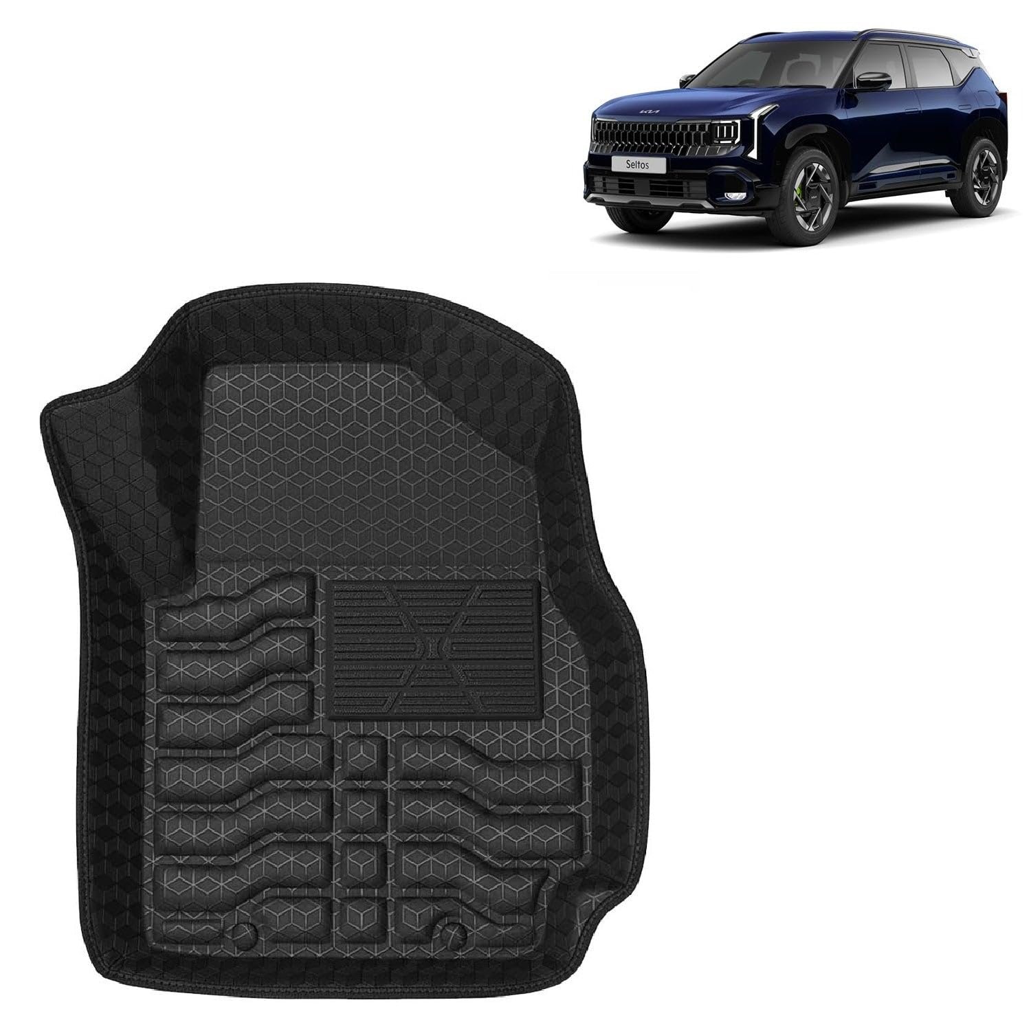 Kingsway Accessories Premium 4.5D Car Floor Mats Only Compatible with Kia Seltos (Year 2026 Onwards) All Model, Set 3 Pcs, 100% Waterproof Tray Shape PVC Foot Mats | Black | 1 Year Warranty