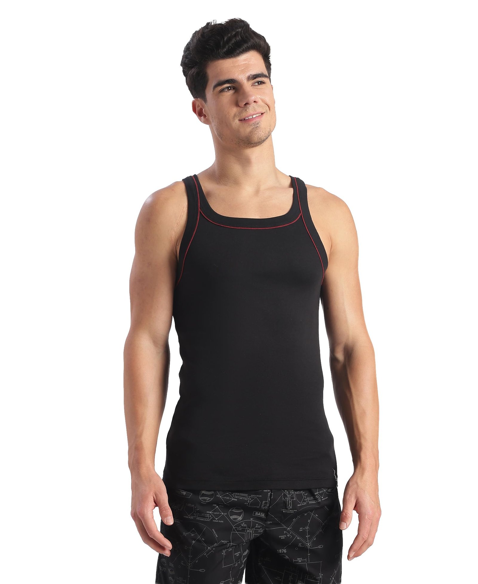 Jockey US54 Men Super Combed Cotton Printed Gym Vest (Starp Color May Vary)