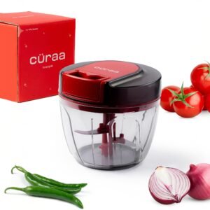 CÜRAA Manual Vegetable Chopper for Kitchen | ChopLab Lite By Chef Sanjyot Keer | Mini Chopper for Kitchen Use with Stainless Steel Blades – 650ml (Red)