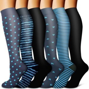 Copper Compression Socks Women & Men Circulation(6 pairs) – Best for Running, Nursing, Hiking, Recovery & Flight Socks