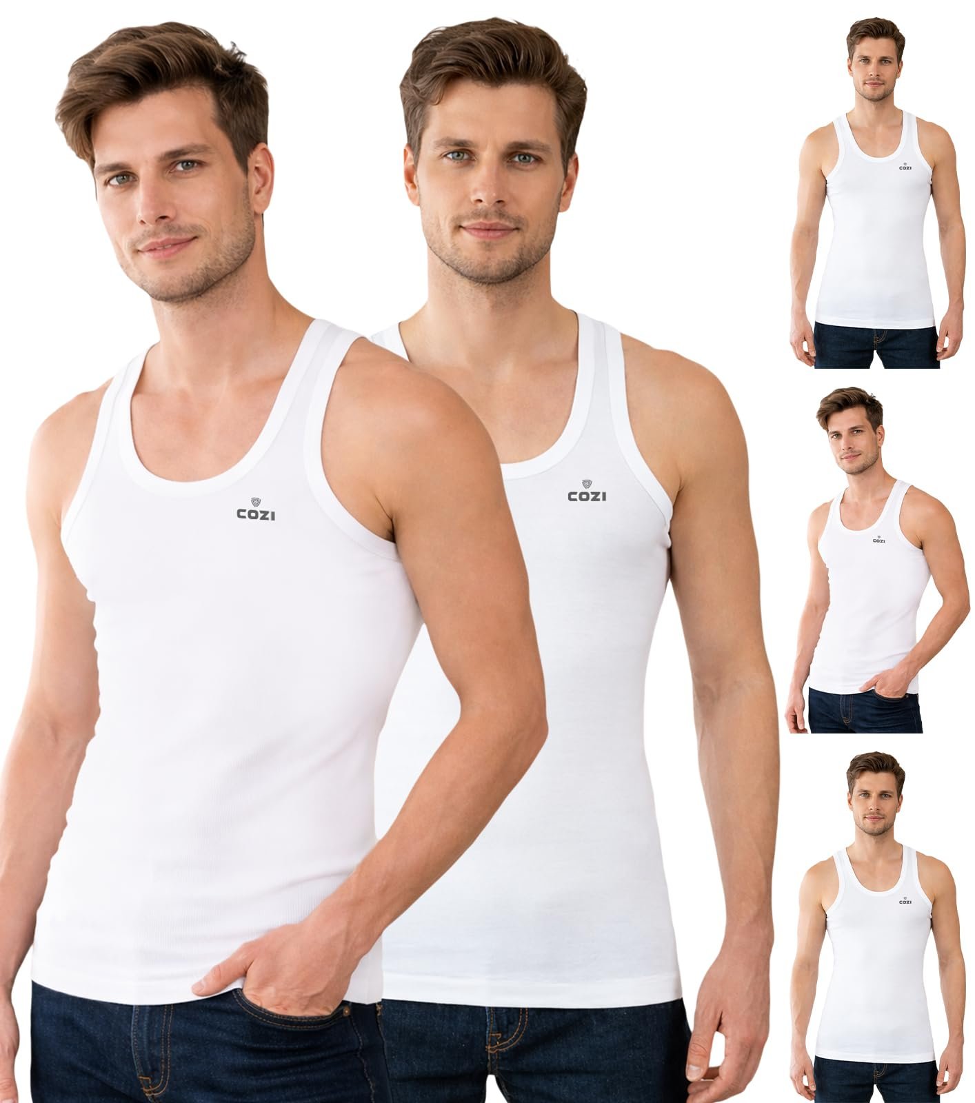 Lux Cozi Men’s Round Neck Sleeveless Cotton Regular Fit Vest (Pack of 5)