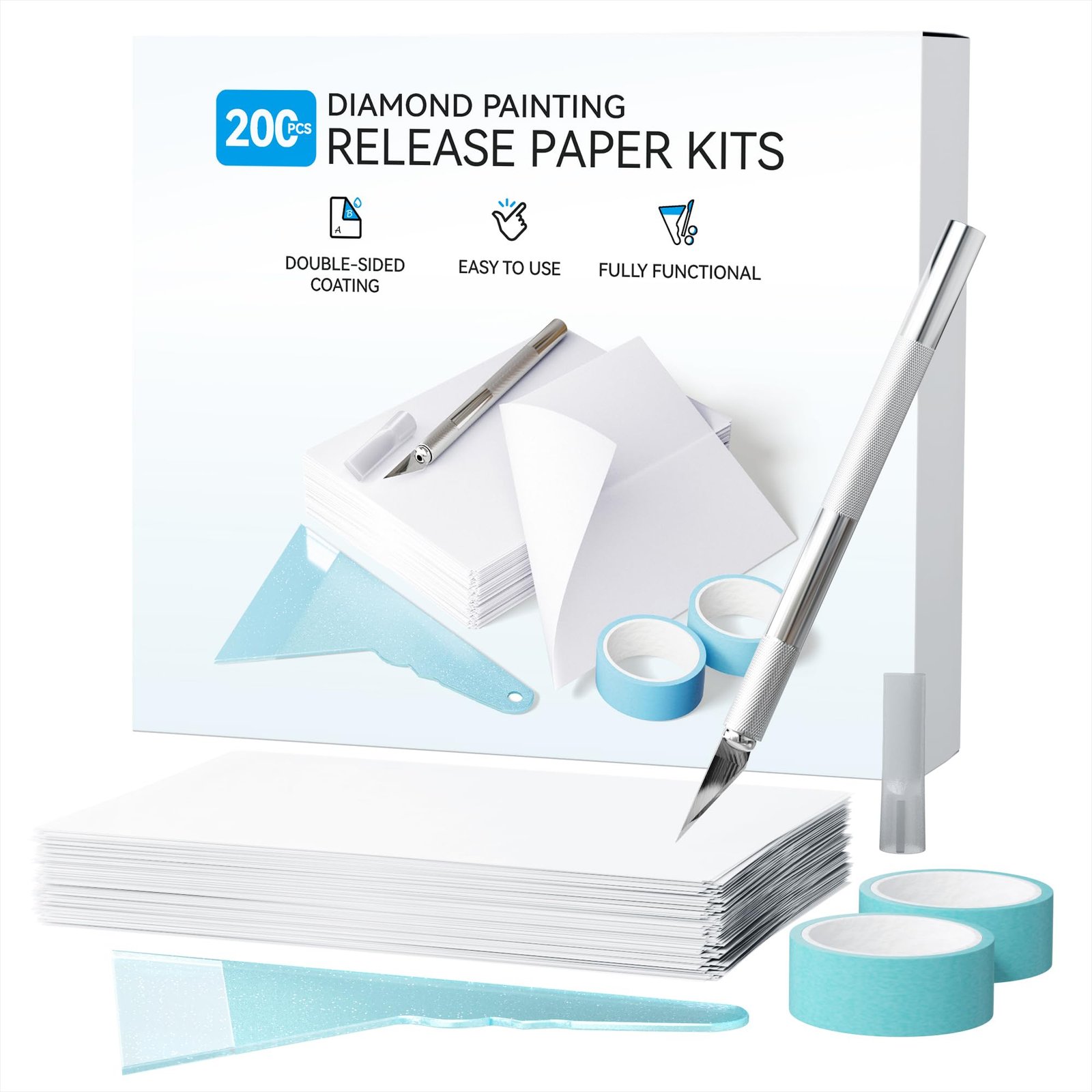 ARTDOT 200-Piece Release Paper for Diamond Painting, A6 Reusable Double-Sided Non-Stick Replacement Paper Cover for Diamond Art Kits with Accessories Tools (5.9×3.93 inch)