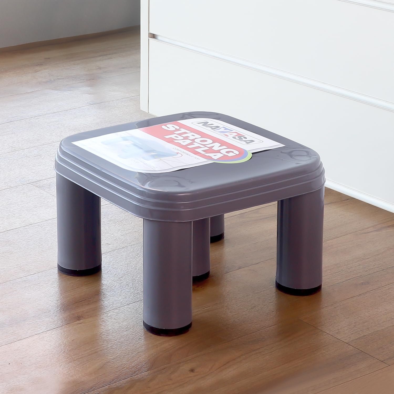 Nayasa Strong Plastic Stool for Home | Anti Skid, Light Weight & Durable | Plastic Stool for Sitting | Sturdy & Portable Stool for Home | Grey (515)