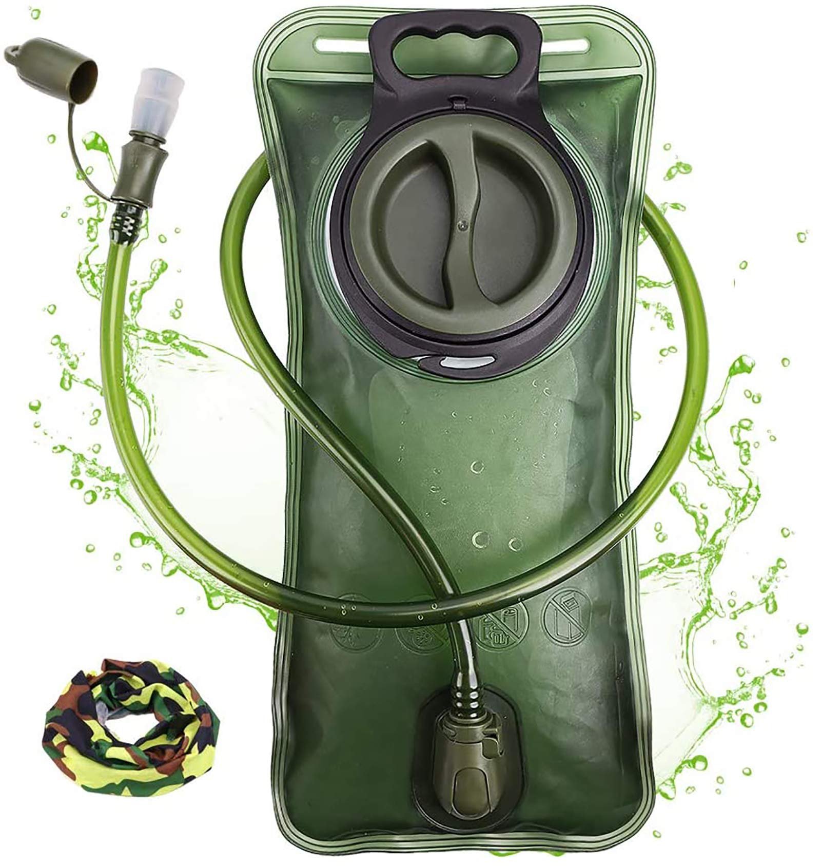 Hydration Bladder 2 Liter Leak Proof Water Reservoir, Military Water Storage Bladder Bag, BPA Free Hydration Pack Replacement, for Hiking Biking Climbing Cycling Running, Large Opening, Insulated Tube