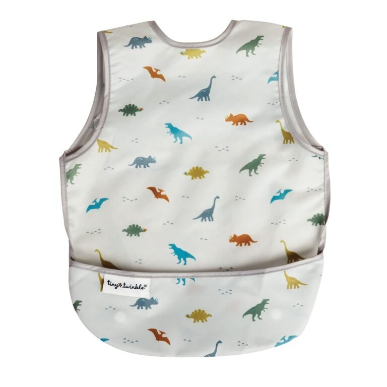 Tiny Twinkle Mess Proof Baby Bib Waterproof Toddler and Baby Apron Bib Machine Washable, Dinosaur, One Size