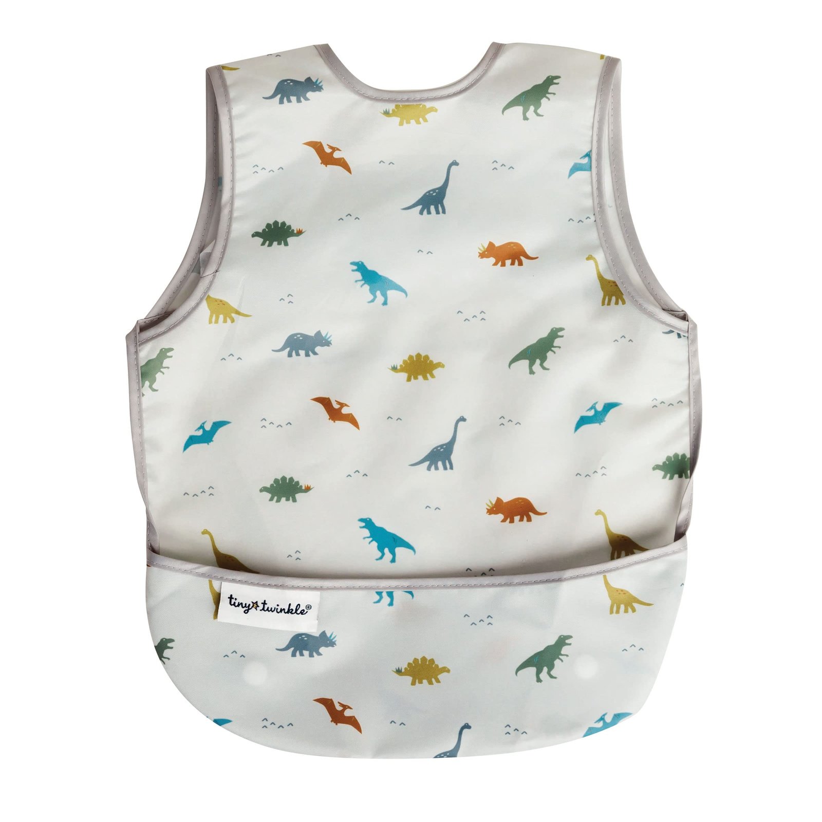 Tiny Twinkle Mess Proof Baby Bib Waterproof Toddler and Baby Apron Bib Machine Washable, Dinosaur, One Size