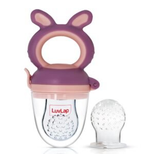 LuvLap Silicone Food/Fruit Nibbler with Extra Mesh, Soft Pacifier/Feeder, Teether for Baby, Infant, Bunny Violet & Pink