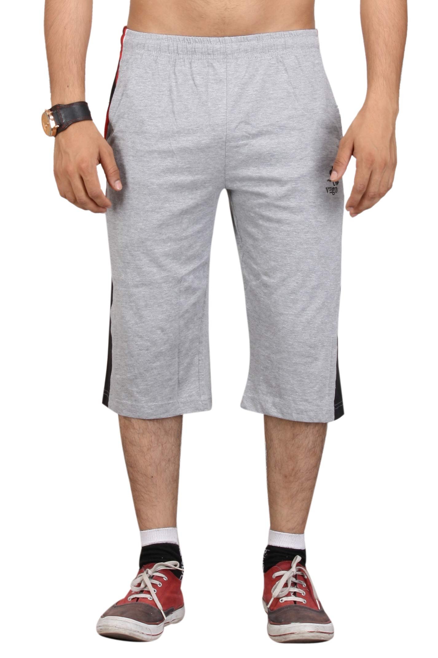 VEGO Mens Cotton Three By Fourth, 3/4, Capri, Three Quarter Grey Plus Size