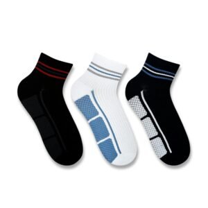 SocksXpress Men’s Cushioned Ankle-Length Socks | Pack of 3 Pairs | Black, L.Grey, D.Grey, Navy | Combed Cotton with Temperature-Regulating Soft Cushioning | Breathable & Daily Comfort Sports Socks