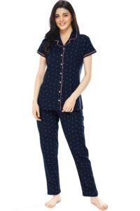 ZEYO Women’s Cotton Flash Printed Night Suit Set of Shirt & Pajama Set 5251 (Available in Plus Size)