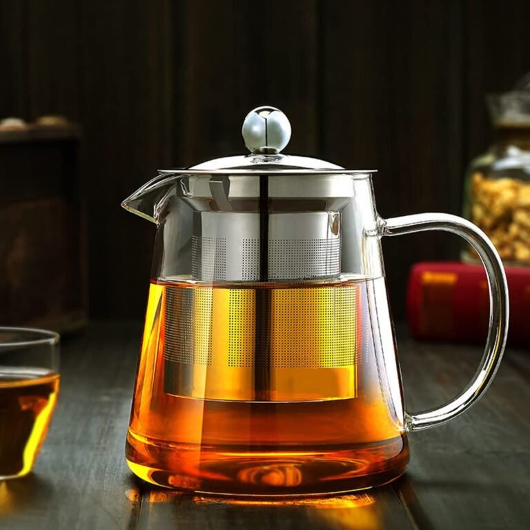 Glass Teapot with Removable Stainless Steel Infuser, Borosilicate Glass Tea Pot with Strainer,for Blooming Tea & Loose Leaf Tea, Microwave & Stovetop Safe (33OZ)