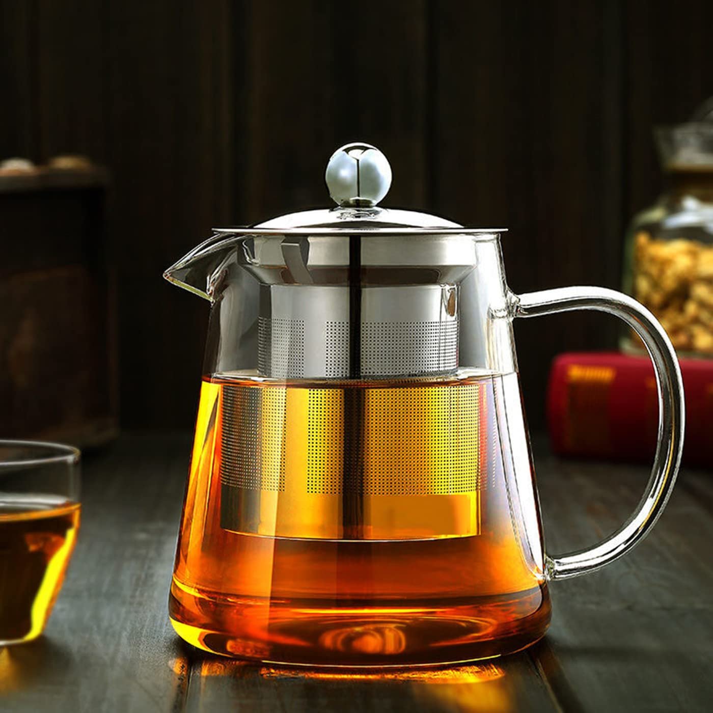 Glass Teapot with Removable Stainless Steel Infuser, Borosilicate Glass Tea Pot with Strainer,for Blooming Tea & Loose Leaf Tea, Microwave & Stovetop Safe (33OZ)
