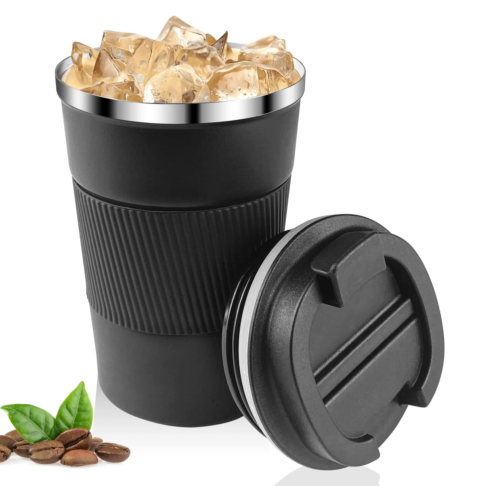 Relota Coffee Cup 380 ml Leakproof – 304 Stainless Steel Double Wall Insulated Car Thermos for Coffee, Water and Tea – Black