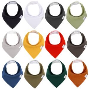 Baby Bandana Drool Bibs for Boys and Girls, Solid Colors, Unisex 12 Pack Baby Shower Gift Set for Teething and Drooling, Organic Cotton Bibs,Soft Absorbent and Hypoallergenic