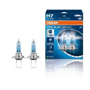 OSRAM COOL BLUE INTENSE H7, +100% more brightness, up to 5,000K, halogen headlight lamp, LED look, duo box (2 lamps), 64210CBN-HCB