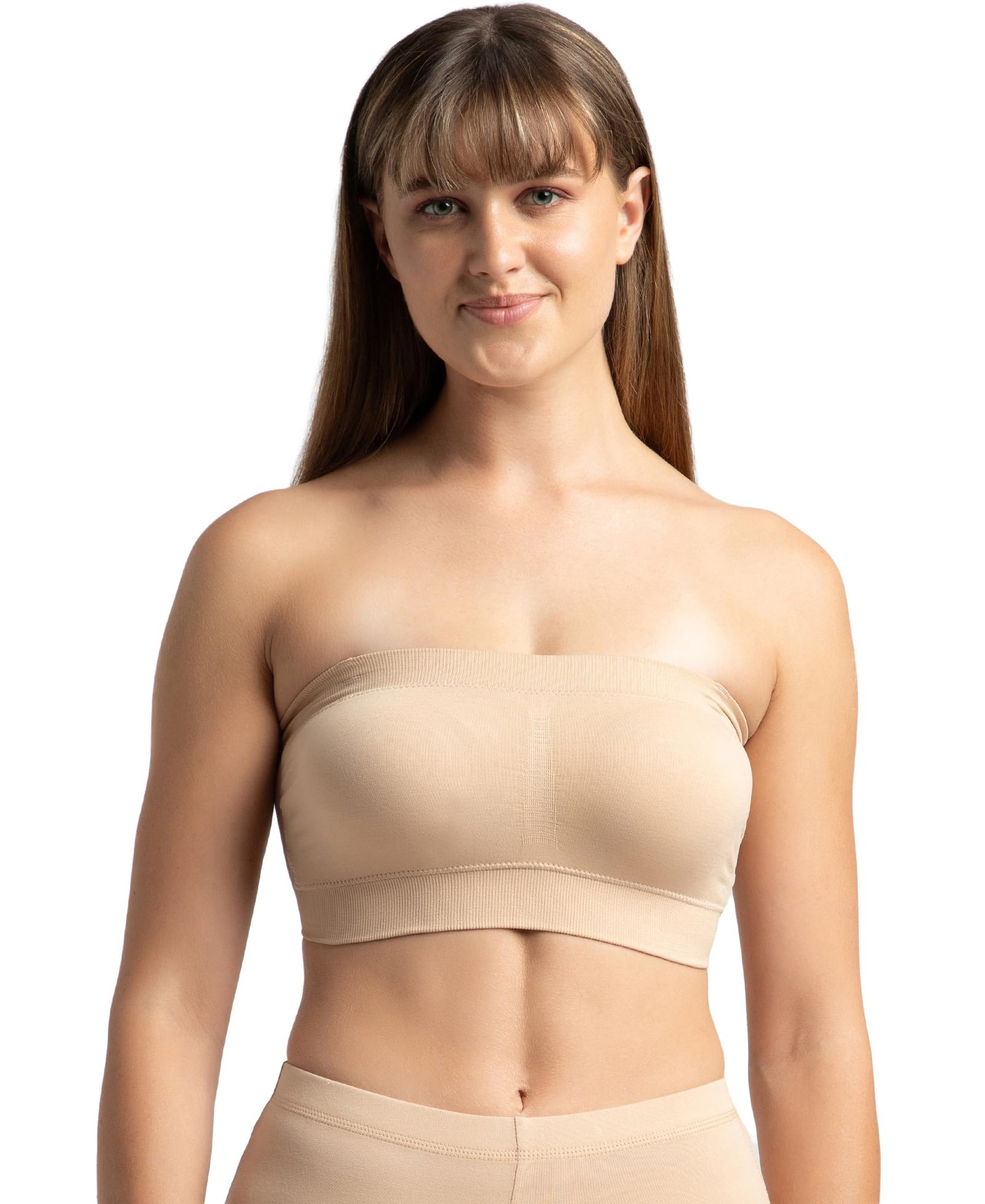 Jockey 1545 Women’s Wirefree Padded Micro Touch Nylon Elastane Stretch Full Coverage Bandeau Bra with Removeable Pads and Detachable Transparent Straps