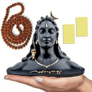 JD FRESH 3 Inch Adiyogi Statue with Rudraksh Mala/Resin Car Dashboard Idols/Lord Shiva for Pooja/Shivratri Gift/Decor/Shiv Murti/Mahadev Statues/Decorative Items for Home/Office (Black)
