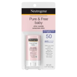 Neutrogena Pure & Free Baby Mineral Sunscreen Stick with Broad Spectrum SPF 50 & Zinc Oxide, Water-Resistant, Hypoallergenic, Paraben-, Dye- & PABA-Free Baby Face & Body Sunscreen, 0.47 oz” )