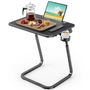 SAIJI TV Tray Table Heavy Duty Extra Large, Height & Tilt Adjustable Portable Laptop Desk for Couch & Bedside, Upgraded Dinner Tray for Adults & Kids Eating & Work, Black F2