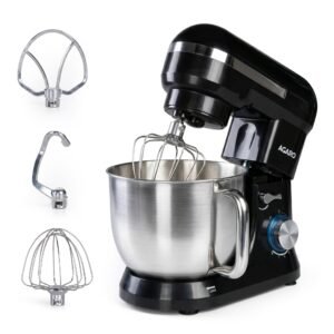 AGARO Royal Stand Mixer, Dough Maker Machine, 1000W Atta Maker, 100% Copper Motor, 5L SS Bowl, 8 Speed + Pulse Function, Includes Whisker, Beater & Dough Hook & Splash Guard, 2 Years Warranty, Black
