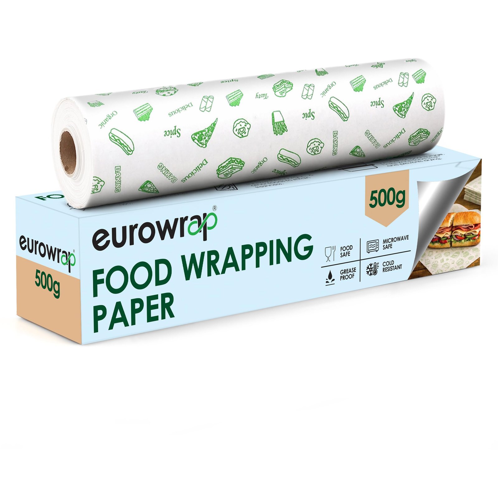 EUROWRAP Food Wrapping Paper 500g – Butter Paper Roll, Greaseproof & Microwave Safe, Roti Wrapping Sheets for Kitchen Use, Ideal for Baking, Packing, and Serving
