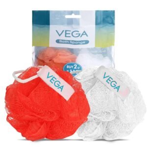 VEGA Mini Loofah for Bathing, Pack of 2 | Exfoliating Bath Sponge, Body Scrubber & Shower Pouf for Men & Women | Soft Luffa for High Foam, Cleansing & Dead Skin Removal | All Skin Types (BA-3/12)