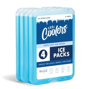 Fit & Fresh XL Cool Coolers Freezer Slim Ice Pack for Lunch Box, Set of 4, Large, Blue