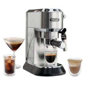 De’Longhi Dedica Style Espresso Machine with Milk Frother, 15-Bar Pressure, Original Italian Barista Style Coffee Maker for Home, Make Espresso, Latte, Cappuccino & Iced Coffee, Metal Finish, EC685.M