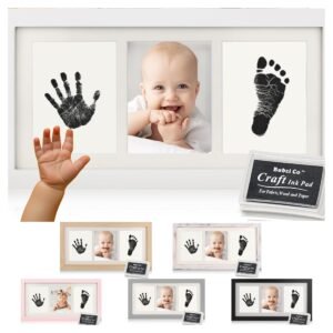 Bubzi Co Beautiful Baby Handprint Kit & Footprint Photo Frame for Newborn Girls and Boys, Unique Baby Shower Gifts Set for Registry, Memorable Keepsake Box Decorations for Room Wall or Nursery Decor