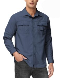TACVASEN Men’s Breathable Quick Dry UV Protection Solid Convertible Long Sleeve Shirt
