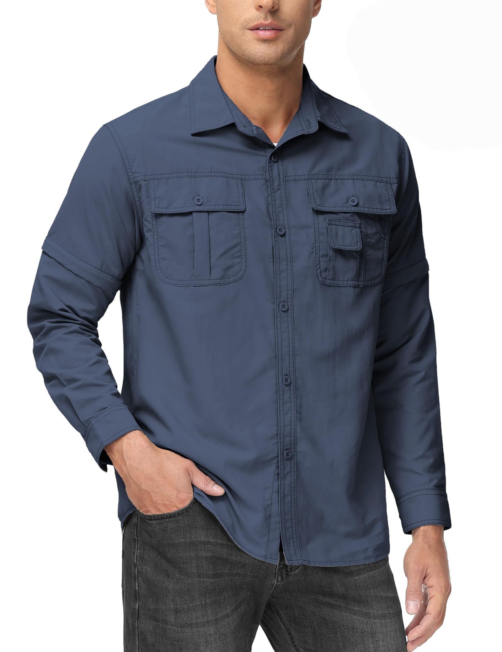 TACVASEN Men’s Breathable Quick Dry UV Protection Solid Convertible Long Sleeve Shirt