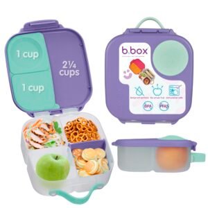 b.Box Mini Lunchbox, Compact Bento-Style Lunch Snack Container for Kids, Leak-Proof, Ideal Portion Sizes for Healthy Snacks and Lunchtime at School, Picnic or On-The-Go, 2 Compartments, Lilac Pop