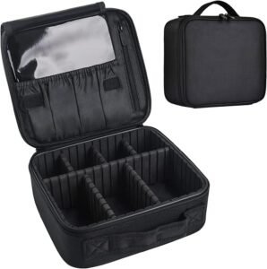 House of Quirk Makeup Cosmetic Storage Case with Adjustable Compartment – Black(25x22x9cm)