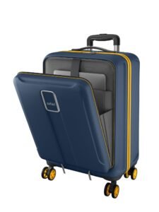 Safari Cabin Trolley Bag with Laptop Compartment, Hardside Polycarbonate Small (55cm) Suitcase | 360° 8 Wheel Spinner Travel Luggage| Recessed Combination Lock|Thorium Neo| Graphite Blue